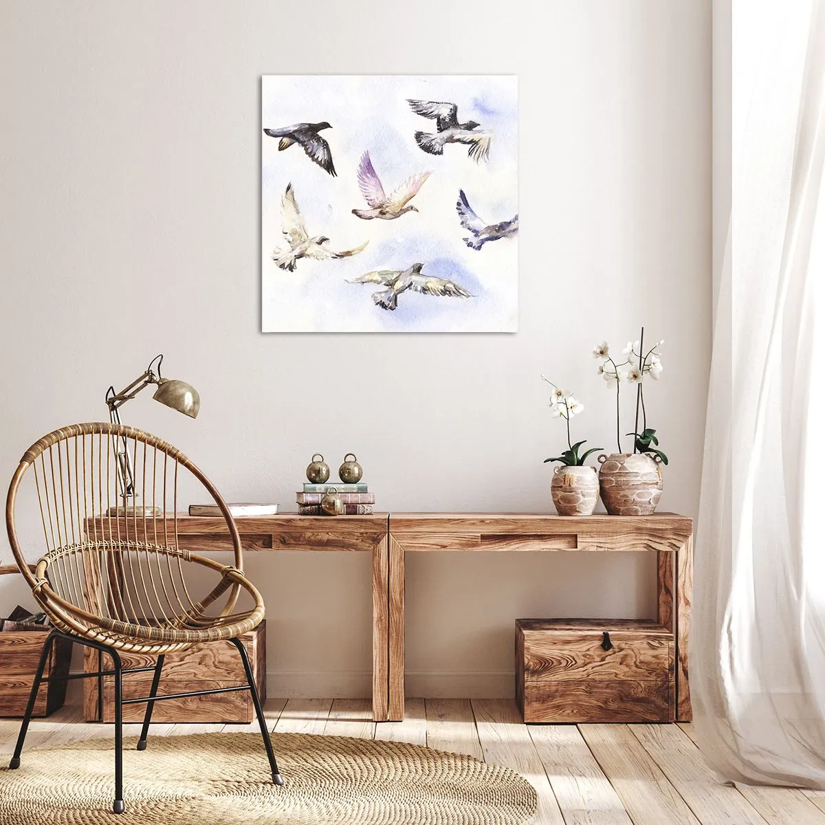 Quadro em tela - Liberdade em cinza e azul - 30x30 cm