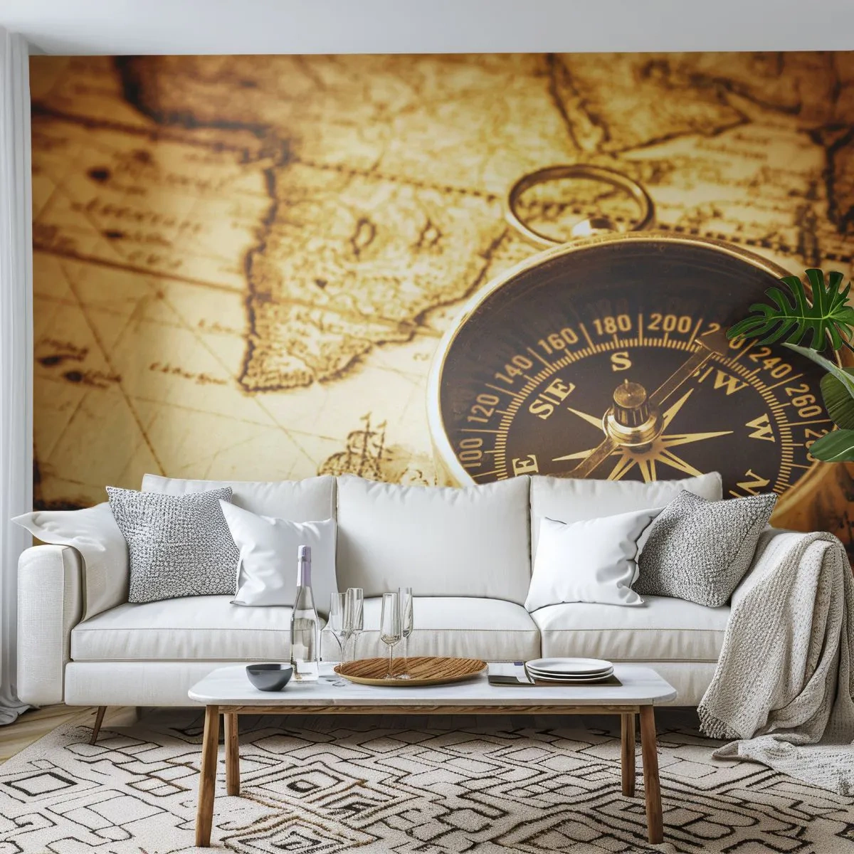 Papel de Parede Premium Sand - Oriente ou Ocidente? - Viagens, Mapas Mundiais, Bússola - 100x70 cm