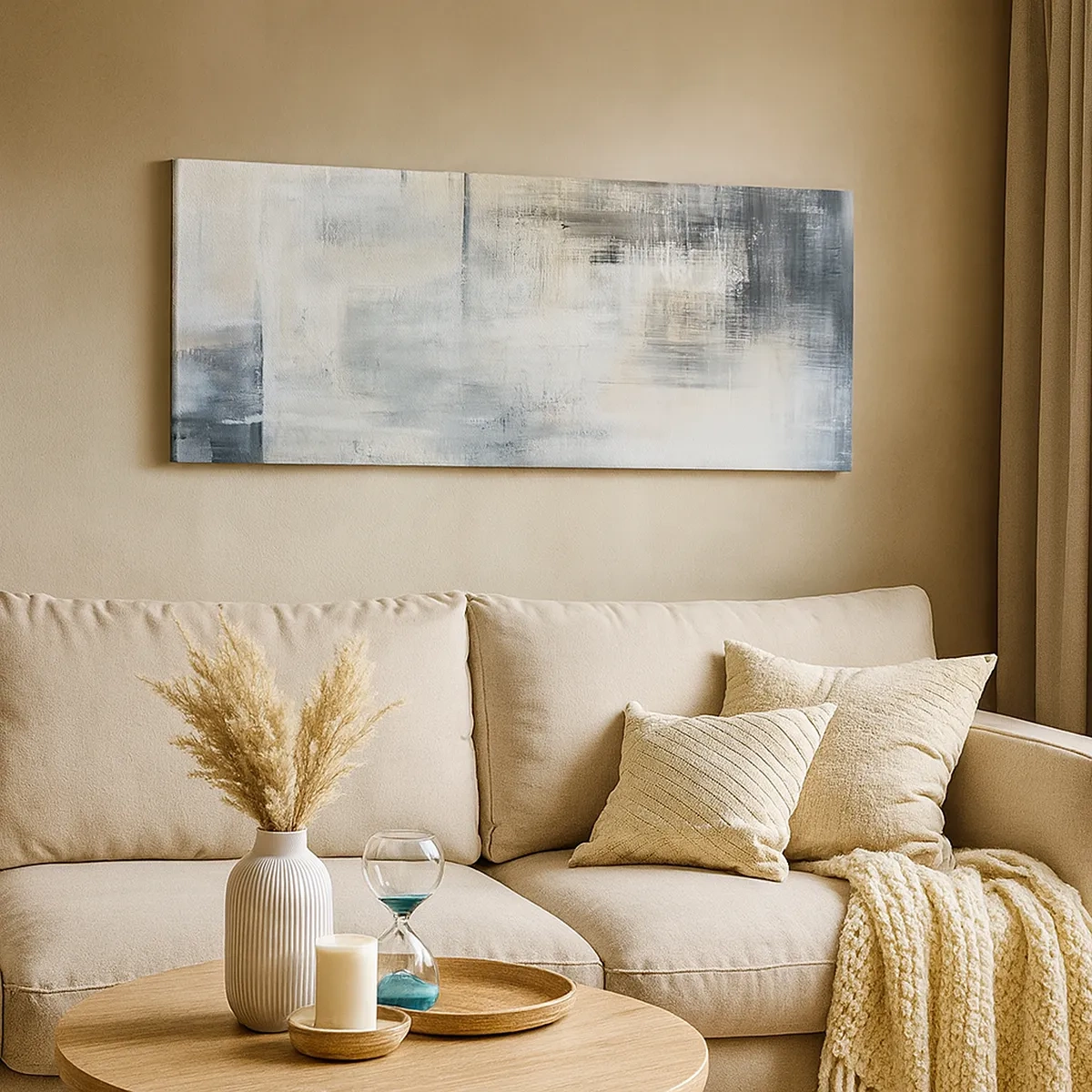 Quadro em tela - Atrás da cortina azul - 30x30 cm