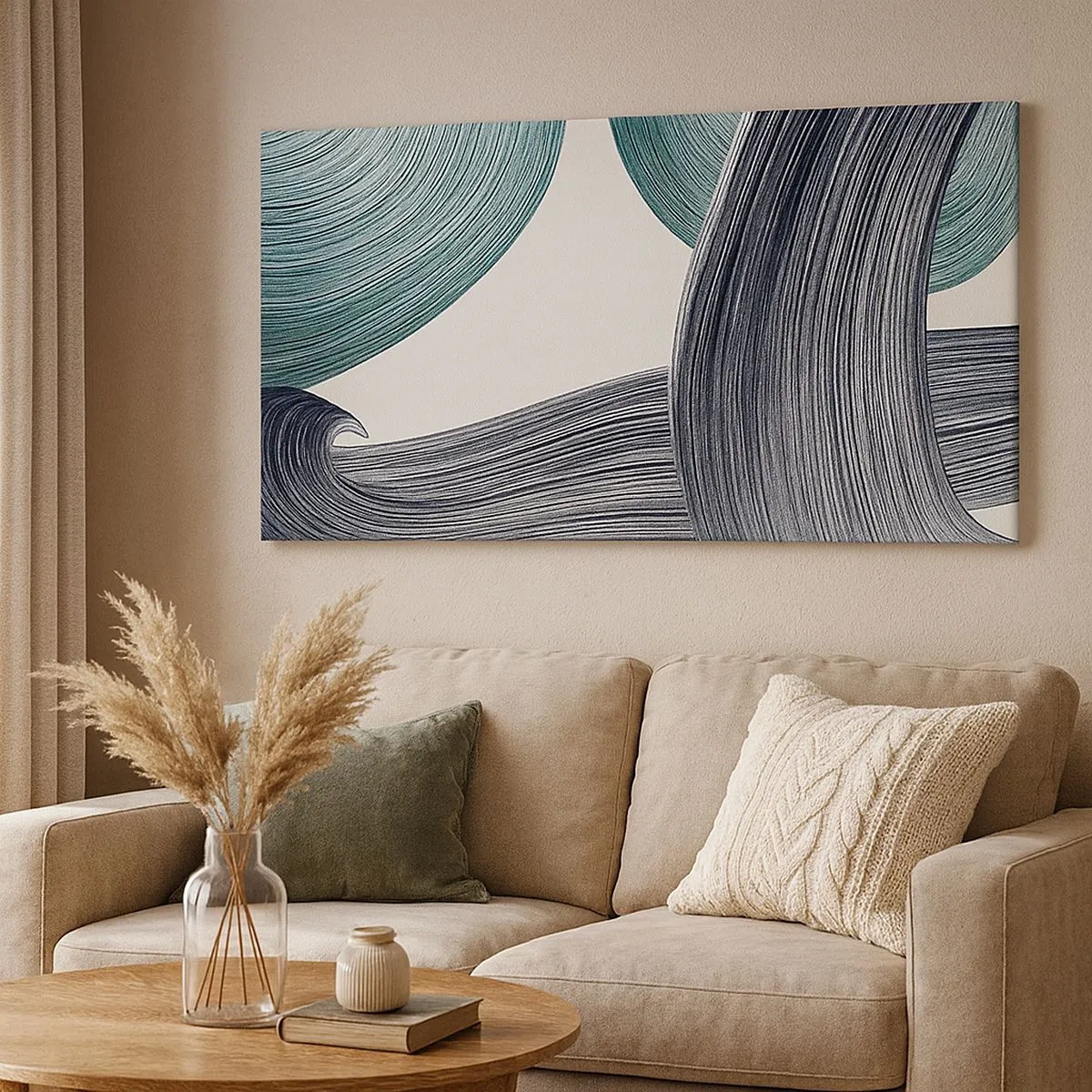 Quadro em tela - Trilhas esmeralda e preta - 100x40 cm