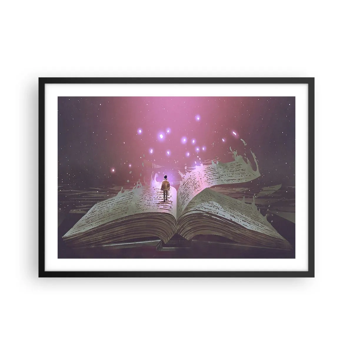 Pôster com moldura preta - Um convite para outro mundo - leia! - 70x50 cm
