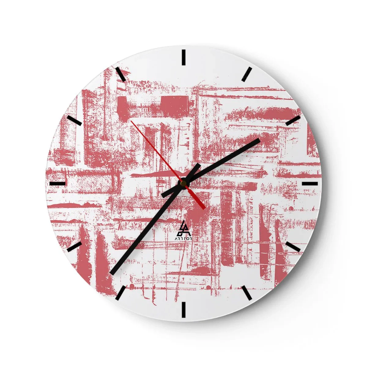 Relógio de parede - Relógio em vidro - Símbolos gráficos e abstratos e texturas em tons de bege e preto - 30x30cm - Cidade Vermelha - Decoração de parede moderna para a sala de estar, cozinha e quarto ARTTOR