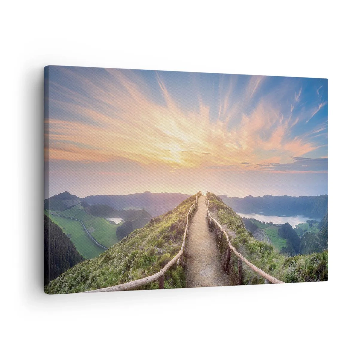 Quadro em tela - Um caminho pitoresco em uma colina com vista para o pôr do sol - 70x50cm - Perto do céu - Decoração de parede moderna para a sala de estar e quarto ARTTOR