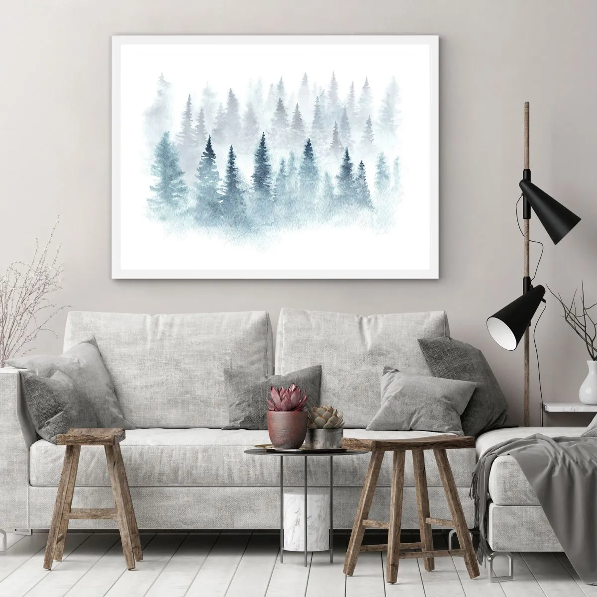 Pôster em moldura branca - Envolto no nevoeiro - 100x70 cm