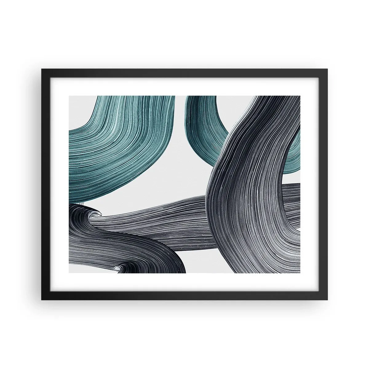 Pôster com moldura preta - Trilhas esmeralda e preta - 50x40 cm