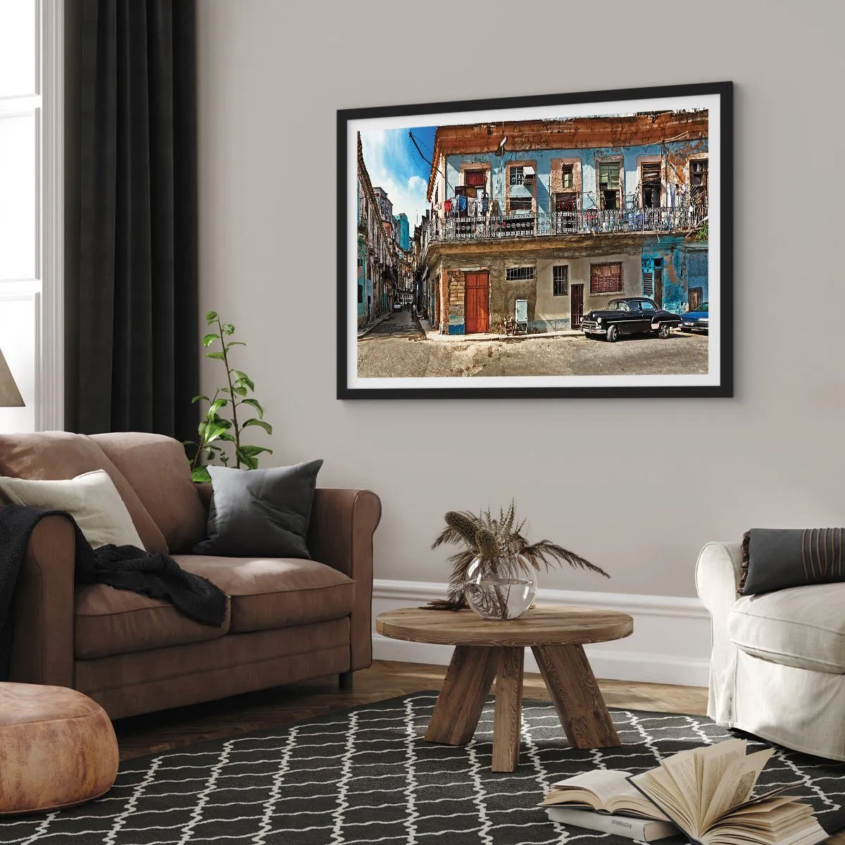Pôster com moldura preta - Vibrações de Havana - 100x70 cm