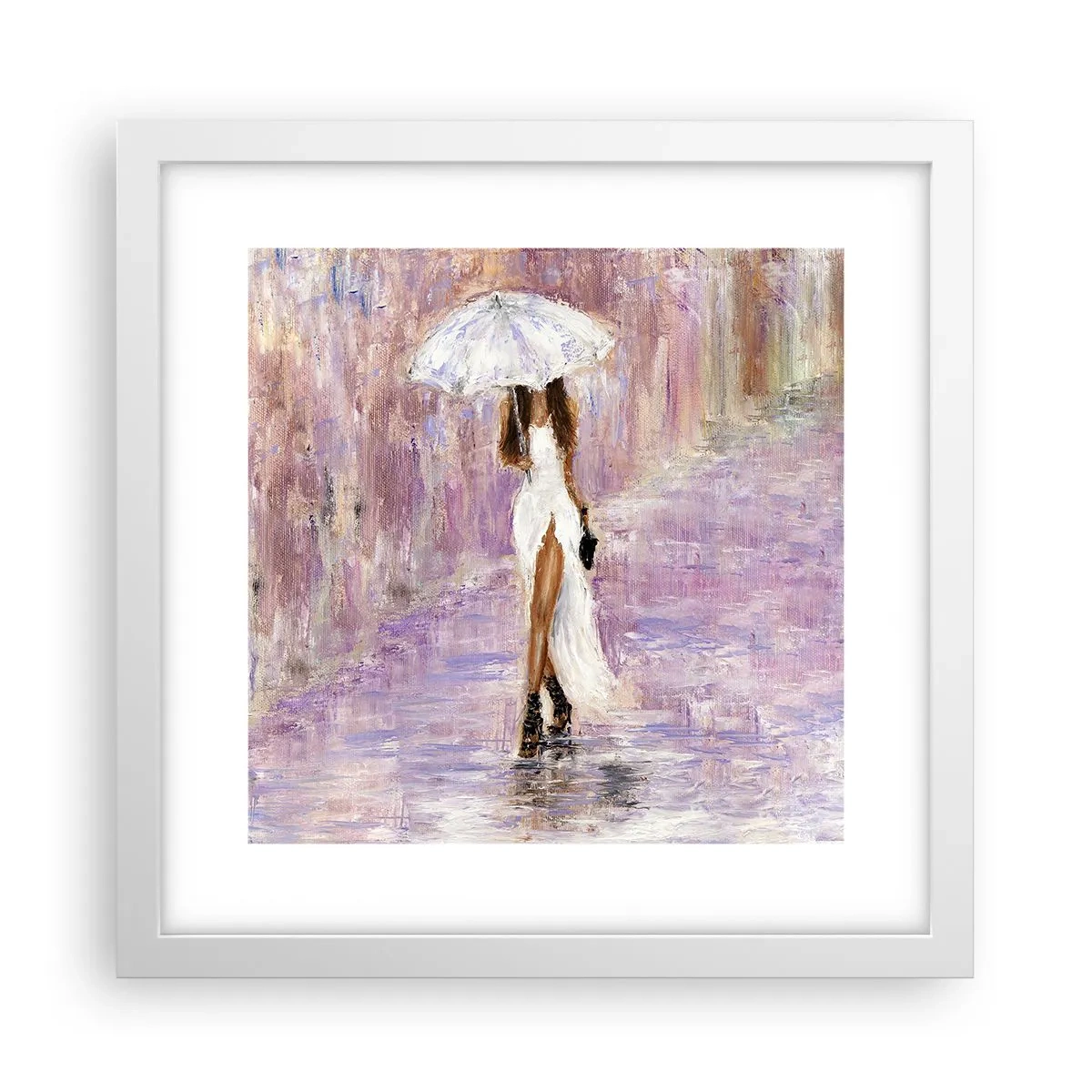 Pôster em moldura branca - Na chuva lilás - 30x30 cm
