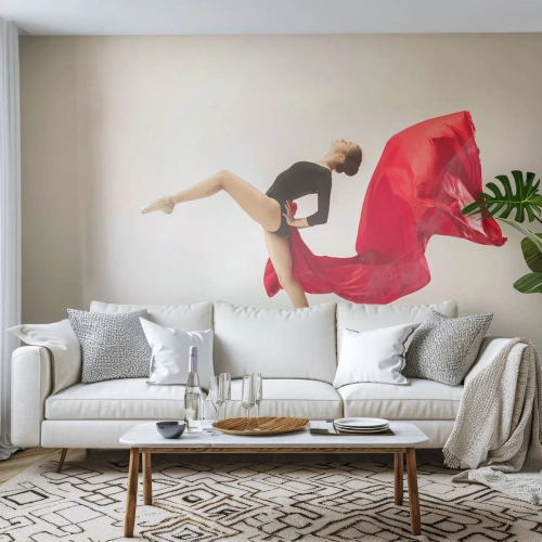 Papel de Parede Premium Canvas - Vermelho e preto - Bailarina, Dança, Balé - 200x140 cm