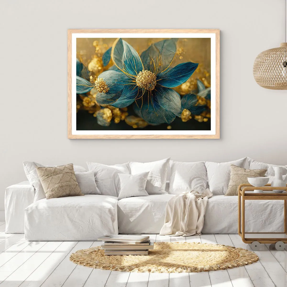 Pôster com moldura de carvalho claro - Florescer com ouro - 70x50 cm