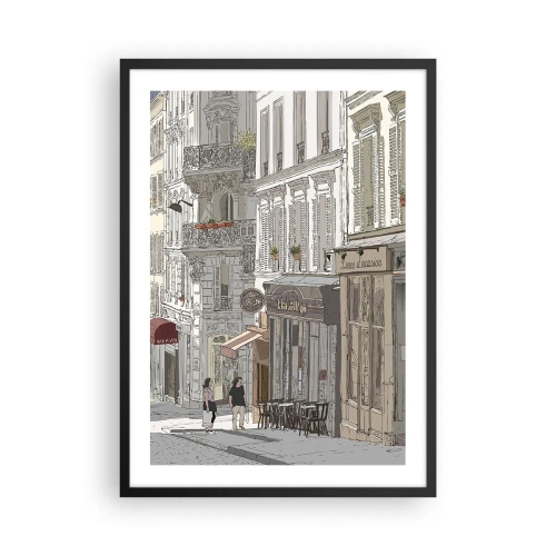 Pôster com moldura preta - Ilustração de uma charmosa rua em estilo parisiense - 50x70cm - Alegrias urbanas - Decoração de parede moderna para a sala de estar e quarto ARTTOR