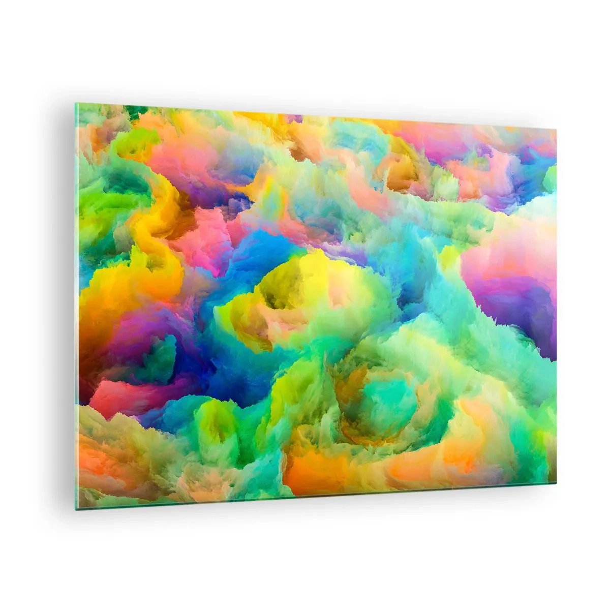 Quadro em vidro - Paisagem abstrata em cores vivas - 70x50cm - Penugem arco-íris - Decoração de parede moderna para a sala de estar e quarto ARTTOR