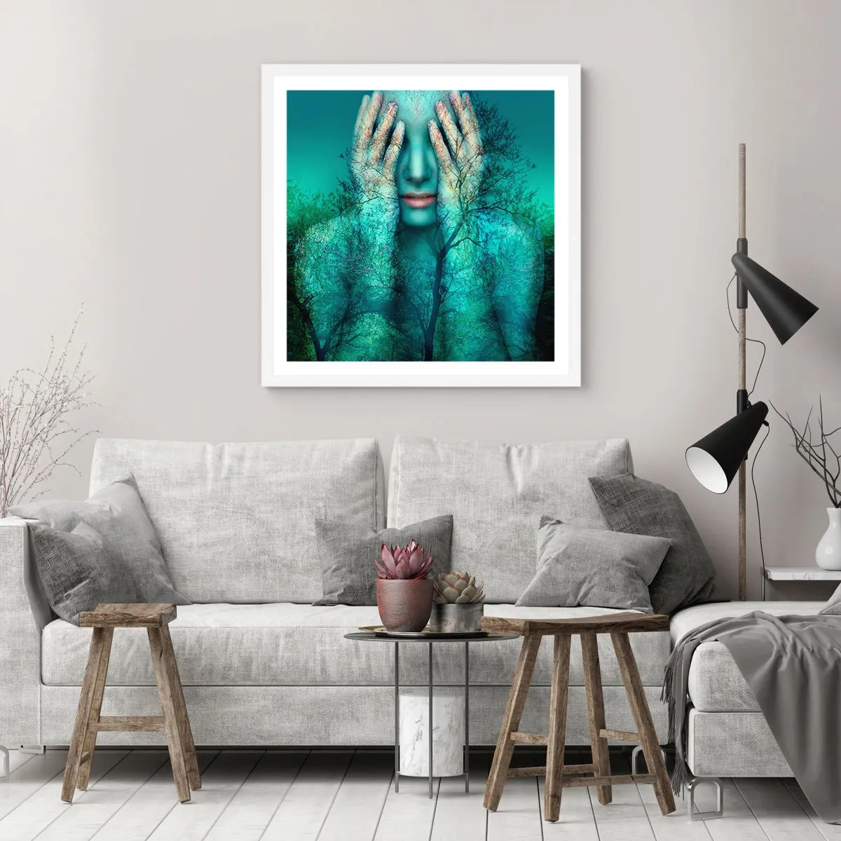 Pôster em moldura branca - Imersa em azul - 40x40 cm