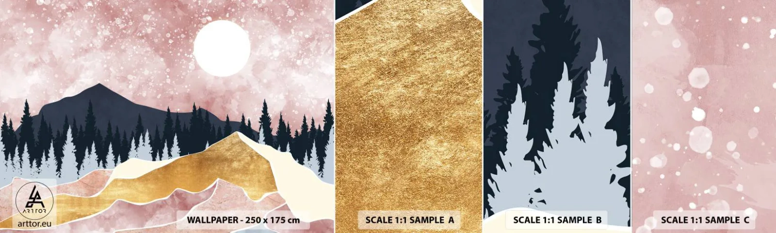 Amostra de Papel de Parede Standard Eco - Ronda Noturna - Gráficos, Paisagem, Montanhas - 100x30 cm