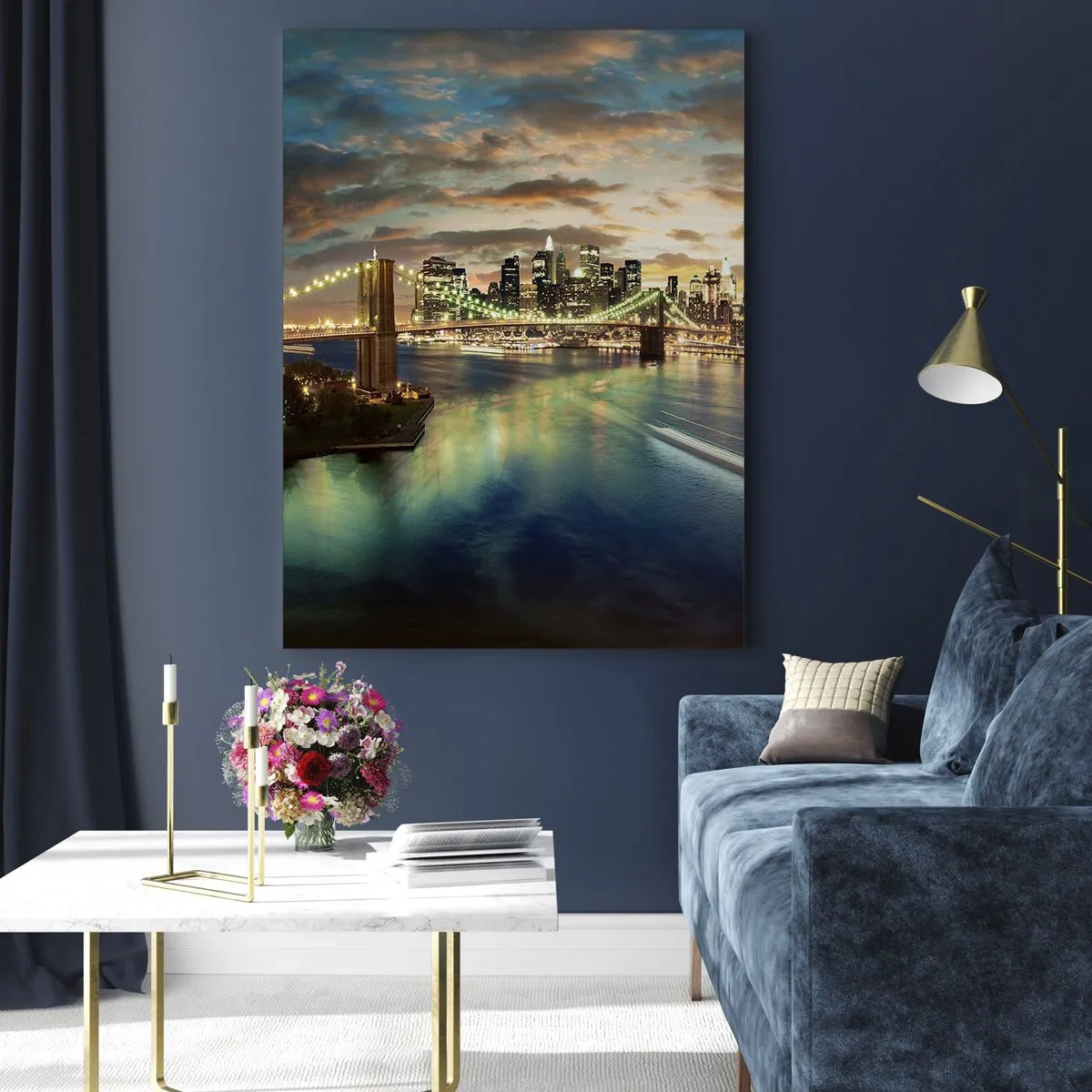 Quadro em vidro - Uma noite bem iluminada em Manhattan - 50x70 cm
