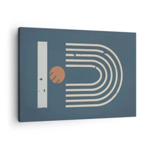 Quadro em tela - Padrão geométrico em tons de azul marinho, bege e laranja sobre fundo escuro - 70x50cm - Geometria em azul marinho - Decoração de parede moderna para a sala de estar e quarto ARTTOR