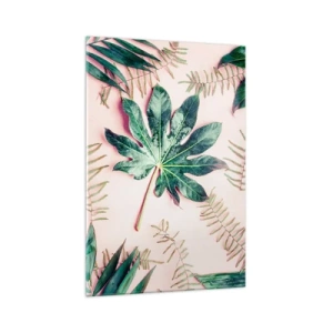 Quadro em vidro - Estudo do verde em um fundo rosa - 70x100 cm