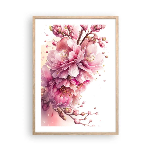 Pôster com moldura de carvalho claro - Flor de cerejeira - 50x70 cm