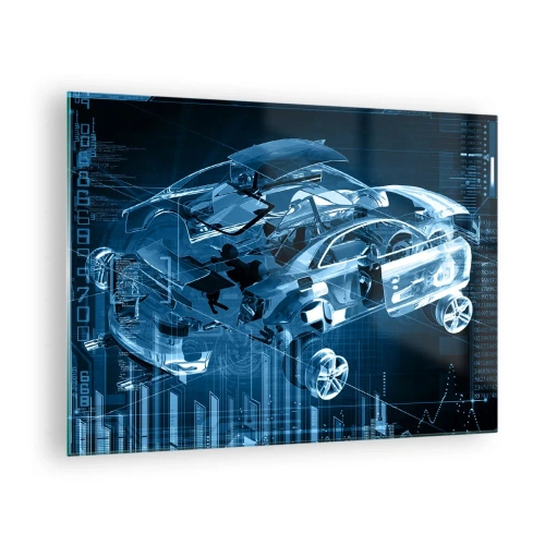 Quadro em vidro - Diagrama tecnológico de um carro de estilo futurista - 70x50cm - Anatomia da engenharia - Decoração de parede moderna para a sala de estar e quarto ARTTOR