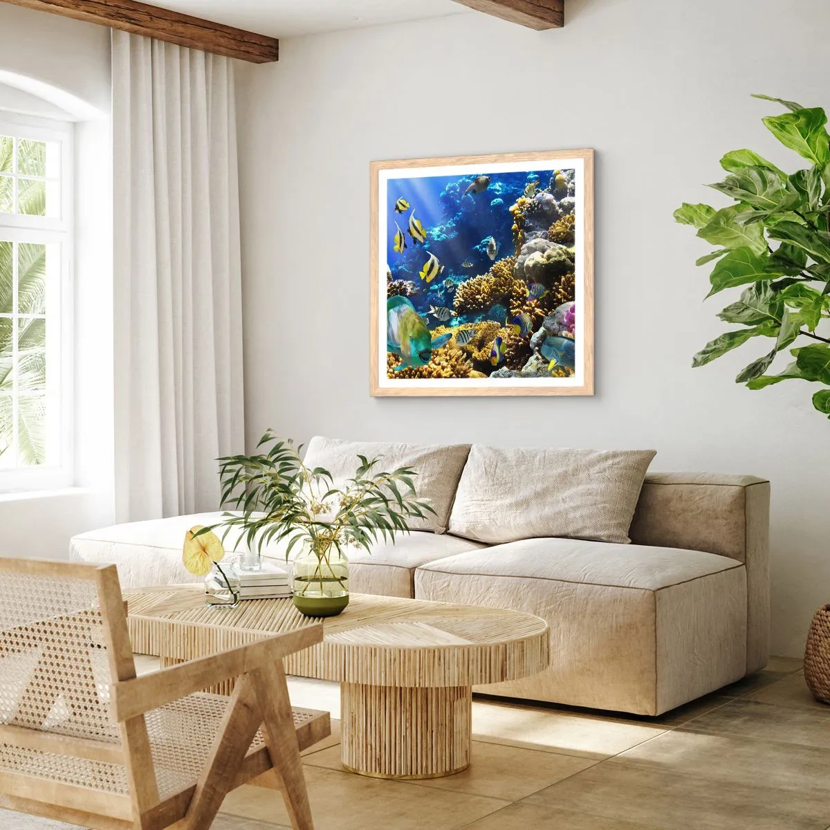 Pôster com moldura de carvalho claro - Tráfego intenso no percurso de férias - 40x40 cm