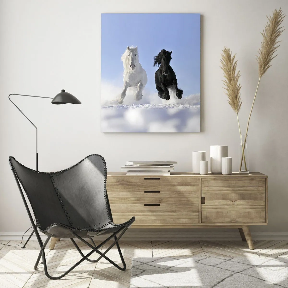 Quadro em vidro - Galope preto e branco - 50x70 cm