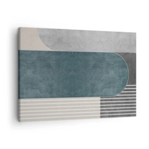 Quadro em tela - Abstração geométrica em tons de cinza e verde - 70x50cm - Composição ao nível - Decoração de parede moderna para a sala de estar e quarto ARTTOR