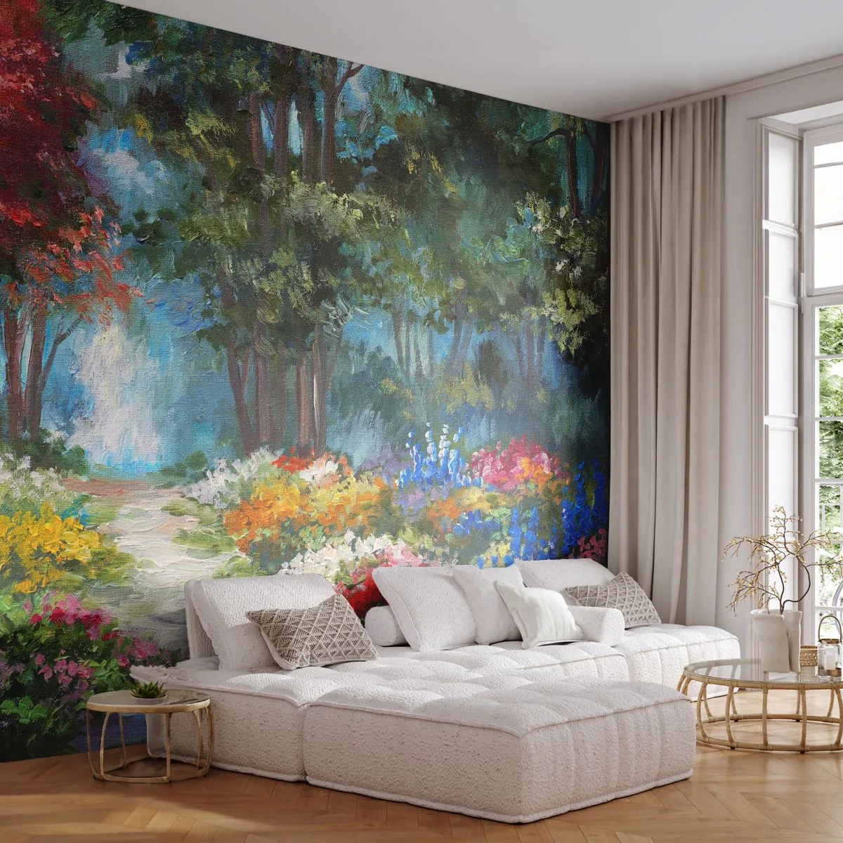 Papel de Parede Standard Eco - Jardim florestal, floresta florida - Paisagem, Parque, Flores - 400x280 cm