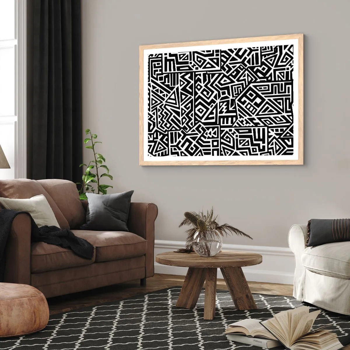 Pôster com moldura de carvalho claro - Composição pré-colombiana - 70x50 cm