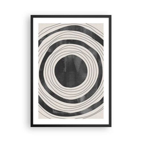 Pôster com moldura preta - Círculos concêntricos abstratos em preto e branco - 50x70cm - Direito ao ponto - Decoração de parede moderna para a sala de estar e quarto ARTTOR