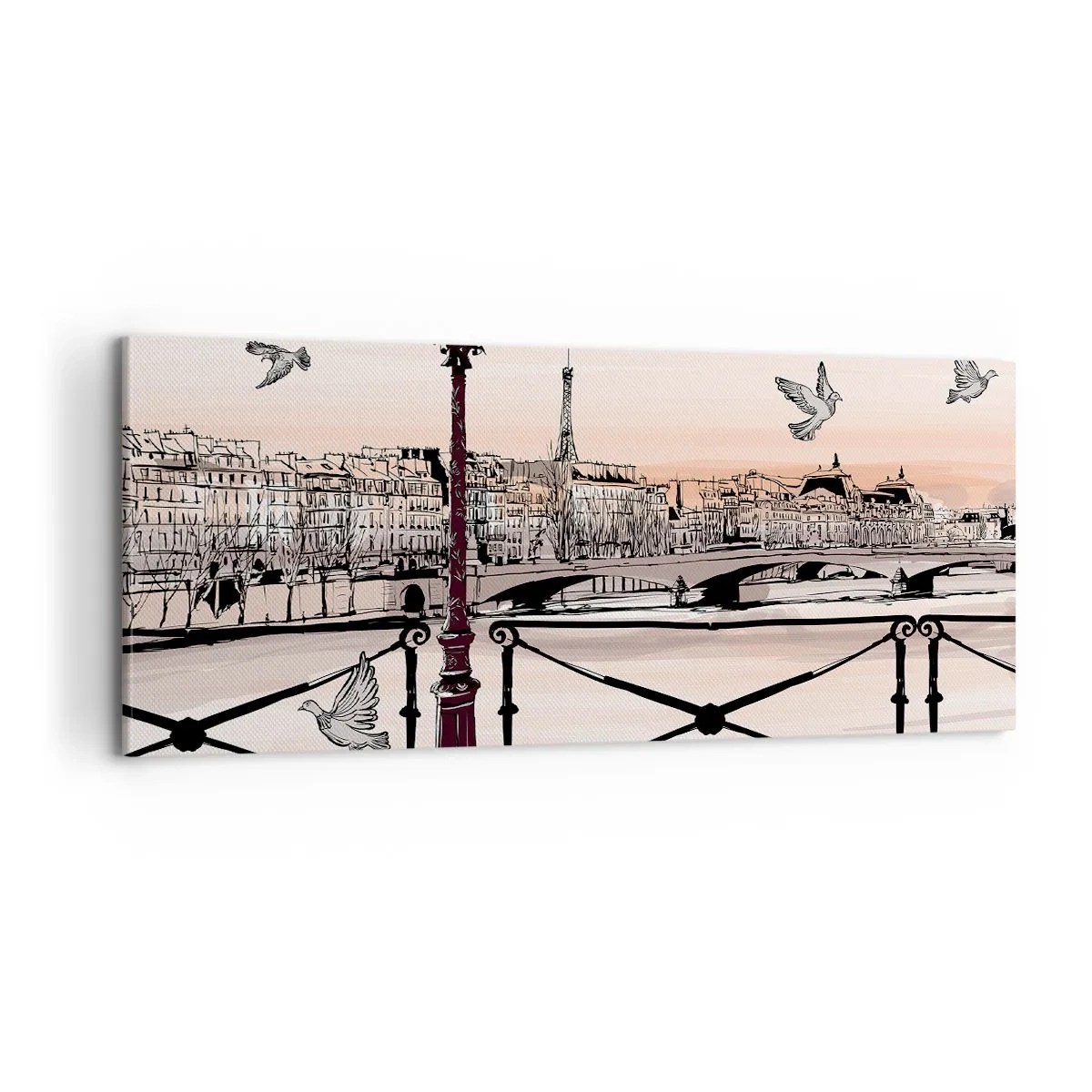 Quadro em tela - Sobre os telhados de Paris - 100x40 cm