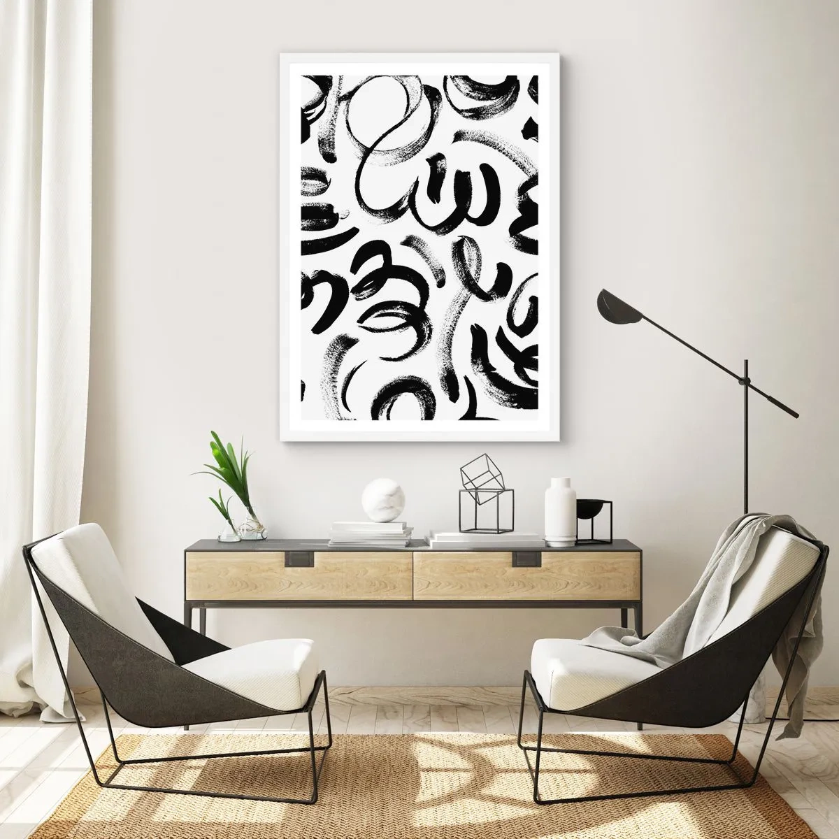 Pôster em moldura branca - Preto sobre branco - 40x50 cm