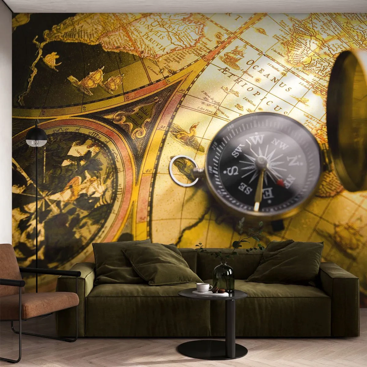 Papel de Parede Premium Sand - Que tal ao fim do mundo? - Viagens, Mapas Mundiais, Bússola - 400x280 cm