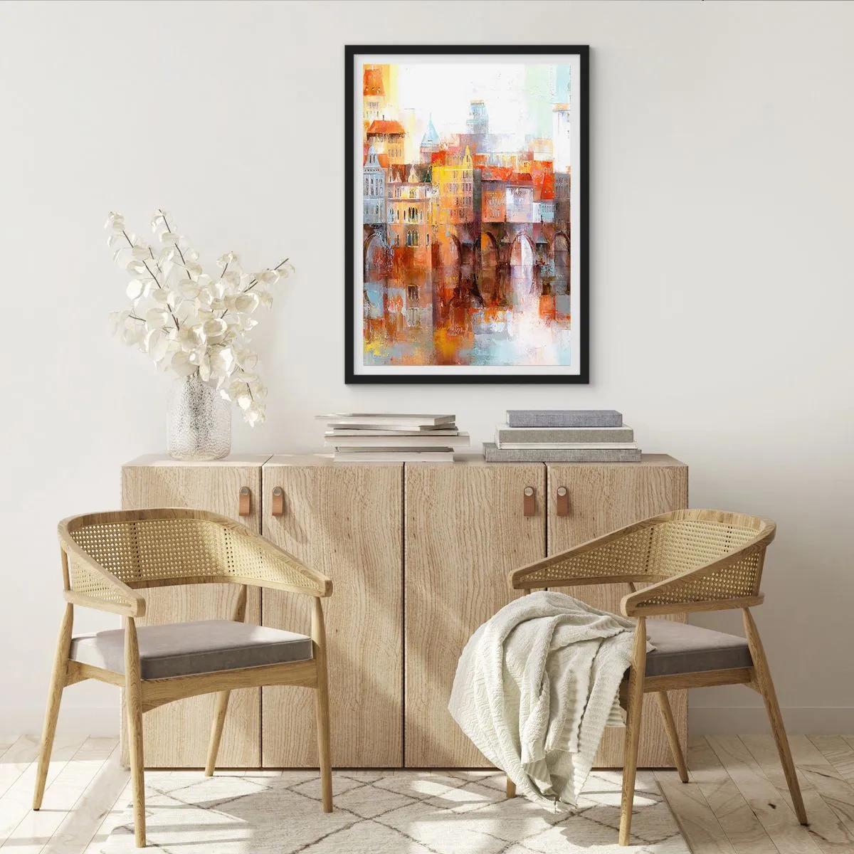 Pôster com moldura preta - Uma cidade pitoresca com uma ponte de estilo artístico - 50x70cm - Debaixo da ponte também é bonito - Decoração de parede moderna para a sala de estar e quarto ARTTOR