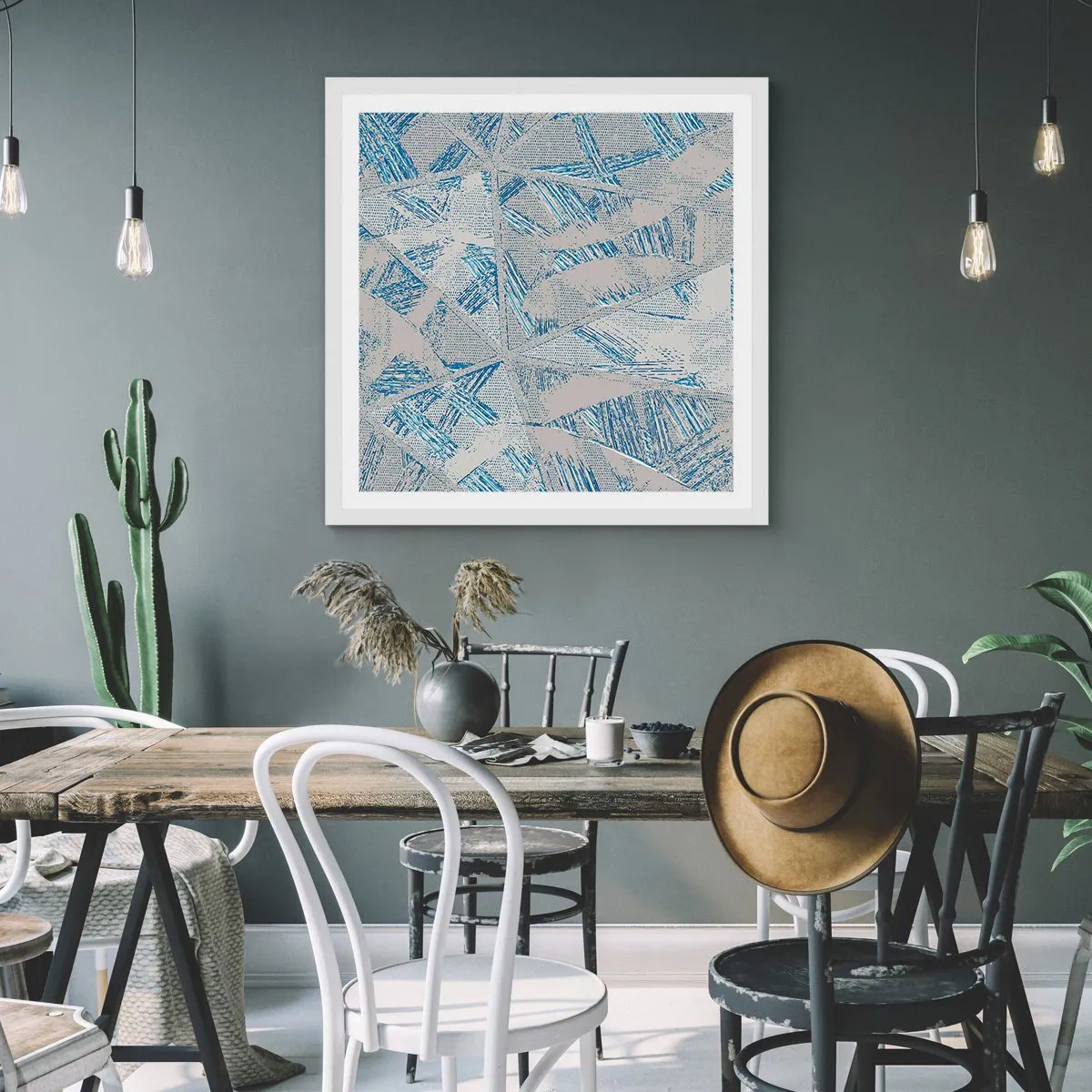 Pôster em moldura branca - Em um labirinto azul e cinza - 60x60 cm