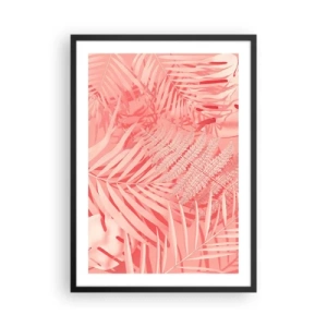 Pôster com moldura preta - Samambaia rosa e folhas de palmeira em um fundo pastel - 50x70cm - Conceito cor-de-rosa - Decoração de parede moderna para a sala de estar e quarto ARTTOR