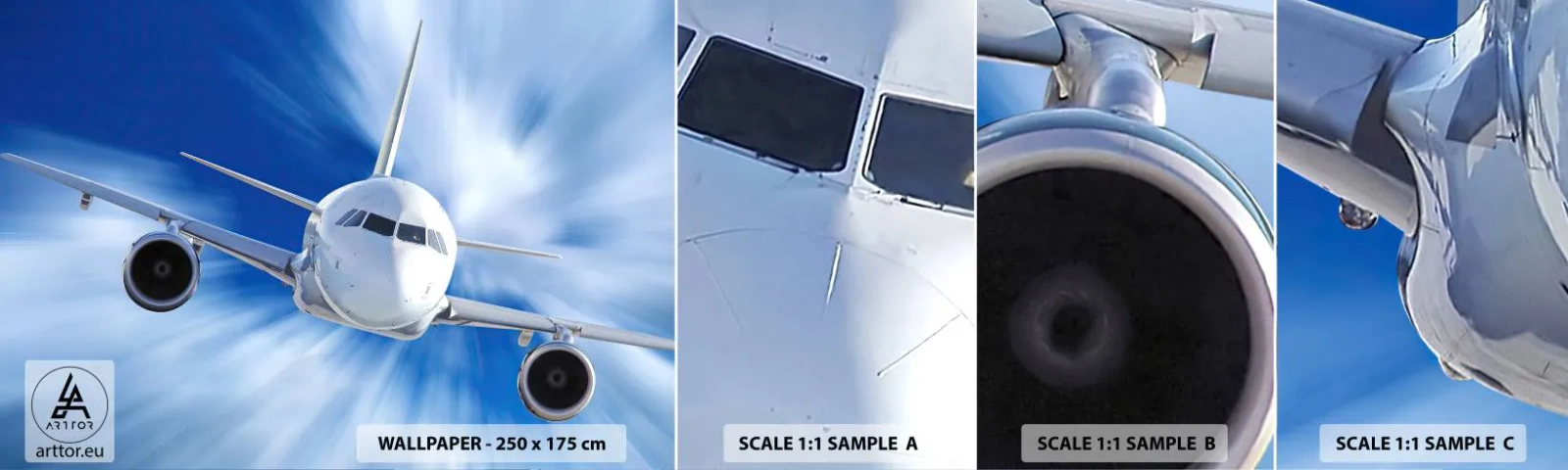 Amostra de Papel de Parede Standard Eco - Mais rápido do que o vento no céu - Avião, Aeronave, Viagens - 100x30 cm