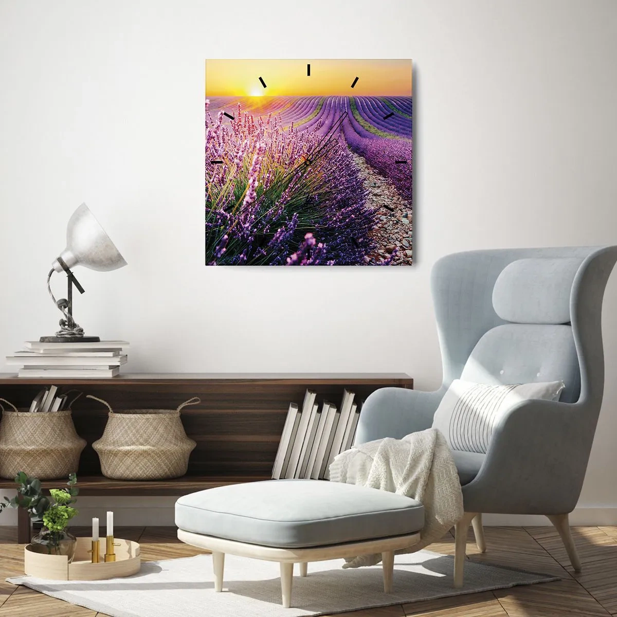 Relógio de parede - Relógio em vidro - Prado perfumado - 40x40 cm