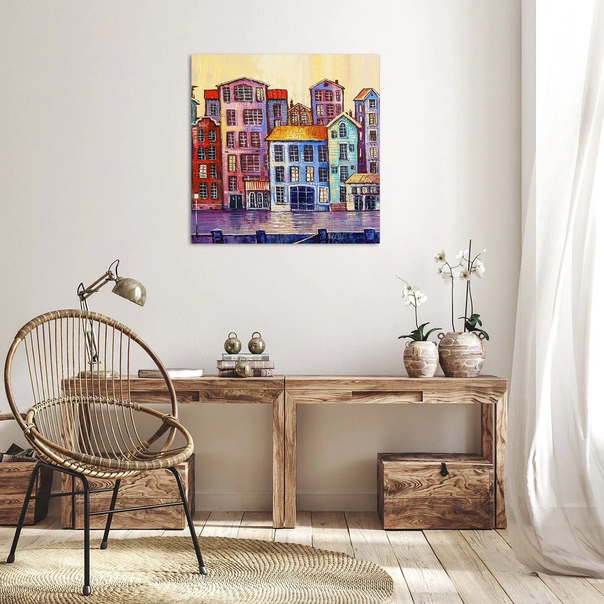 Quadro em tela - Uma cidade como de um conto de fadas - 30x30 cm