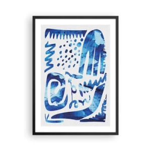 Pôster com moldura preta - Abstração moderna em tons de azul - 50x70cm - Voltar às raízes - Decoração de parede moderna para a sala de estar e quarto ARTTOR