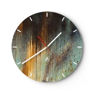 Relógio de parede - Relógio em vidro - Listras de tinta abstrata em dourado, azul e preto - 30x30cm - Uma composição colorida não acidental - Decoração de parede moderna para a sala de estar, cozinha e quarto ARTTOR