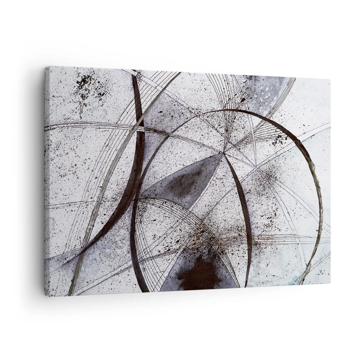 Quadro em tela - Linhas e formas abstratas em tons de cinza e preto - 70x50cm - Fantasia futurista - Decoração de parede moderna para a sala de estar e quarto ARTTOR
