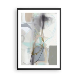 Pôster com moldura preta - Abstração sutil em tons de cinza e azul - 50x70cm - Abstração enevoada - Decoração de parede moderna para a sala de estar e quarto ARTTOR