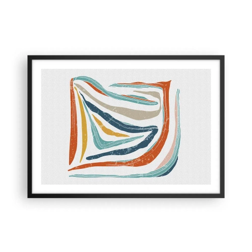 Pôster com moldura preta - Abstração com um sorriso amigável - 70x50 cm