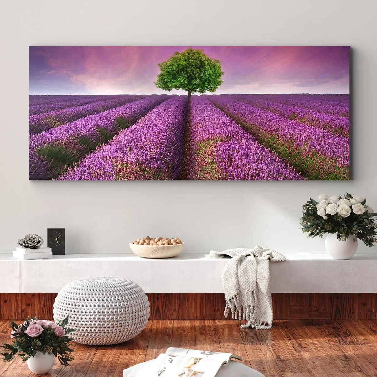 Quadro em tela - Nos campos de lavanda - 90x30 cm
