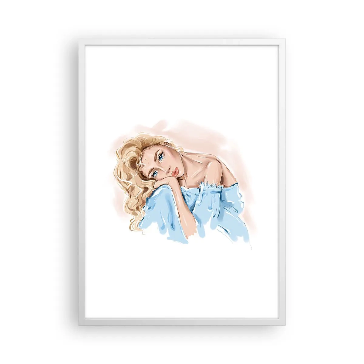 Pôster em moldura branca - Sonhadora em azul - 50x70 cm
