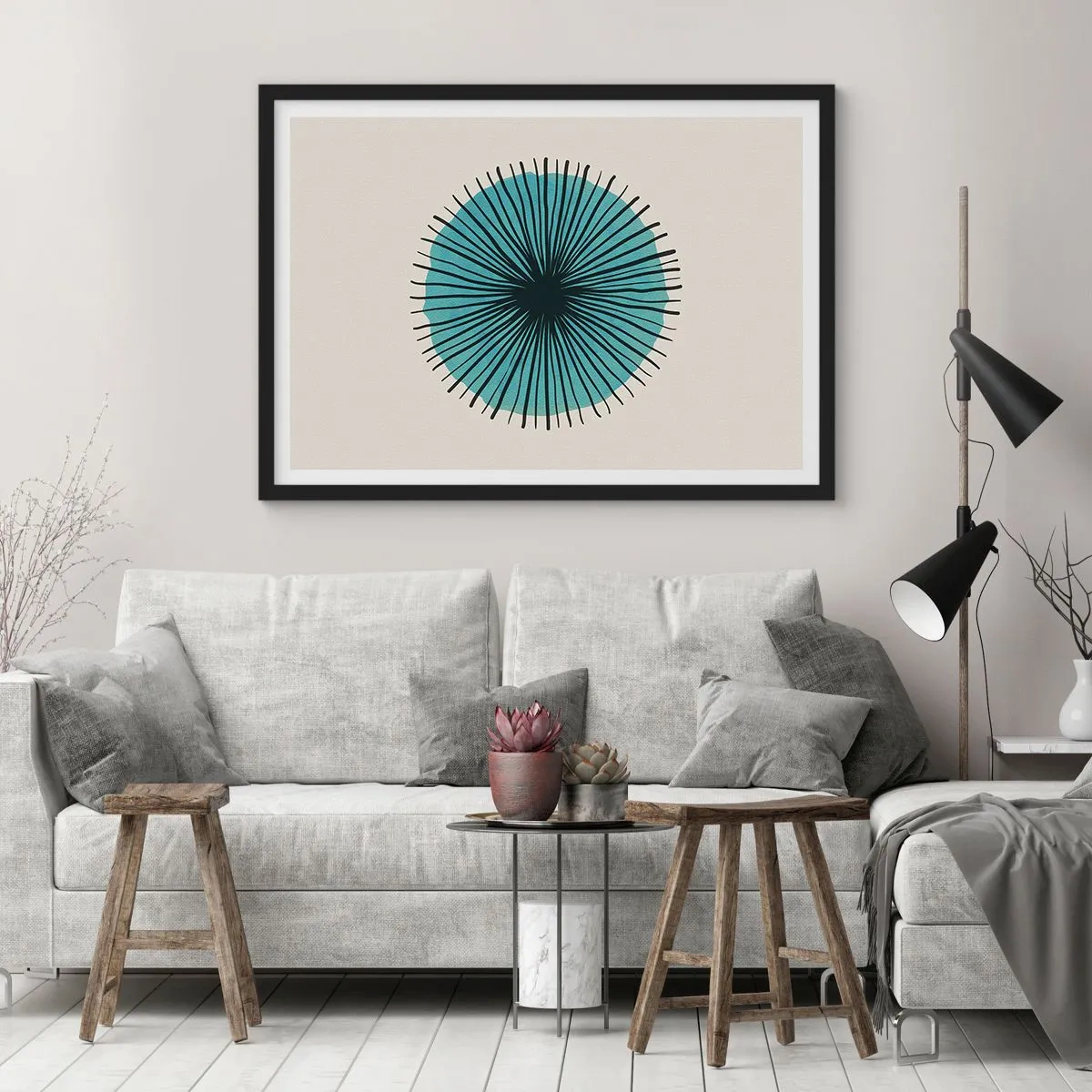 Pôster com moldura preta - Radiante sobre o azul - 100x70 cm