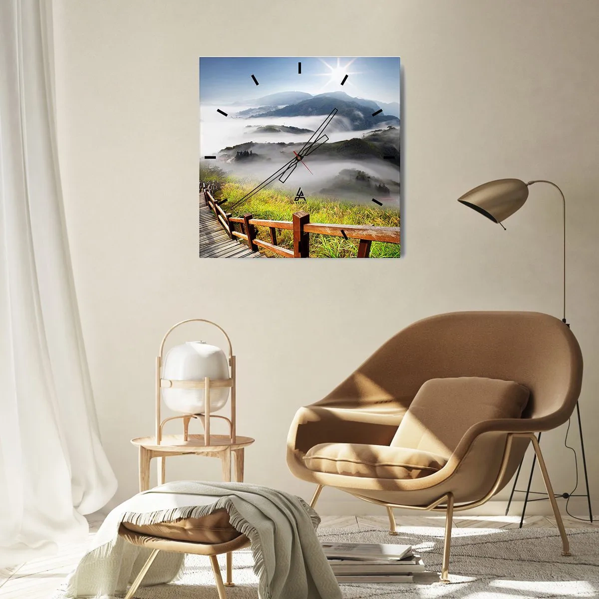 Relógio de parede - Relógio em vidro - Tecido de brilho e névoa - 40x40 cm