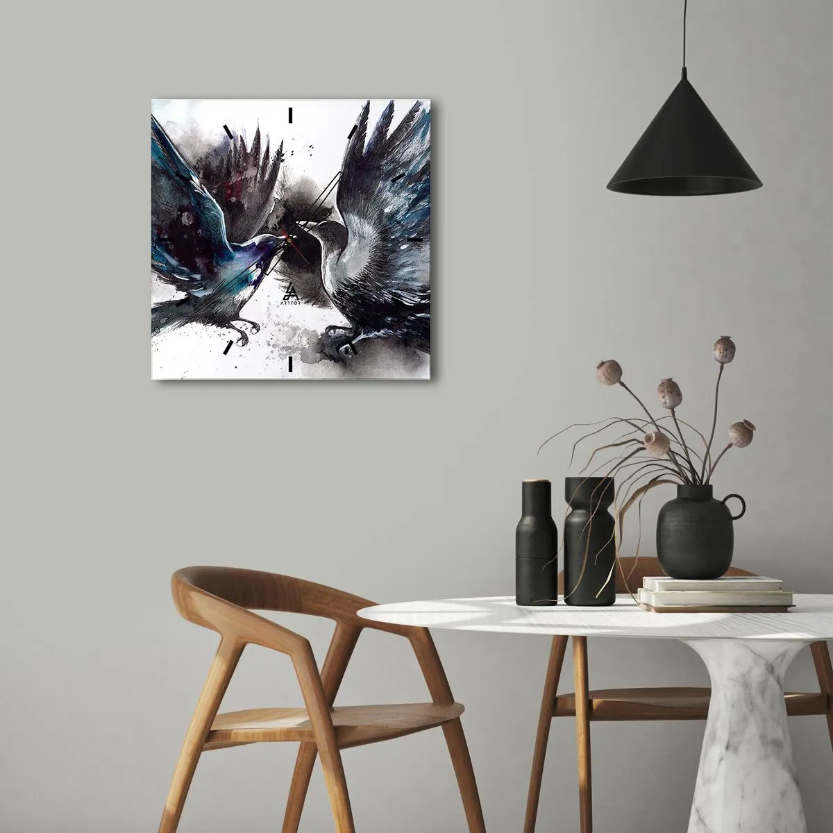 Relógio de parede - Relógio em vidro - De corvo a corvo... - 40x40 cm