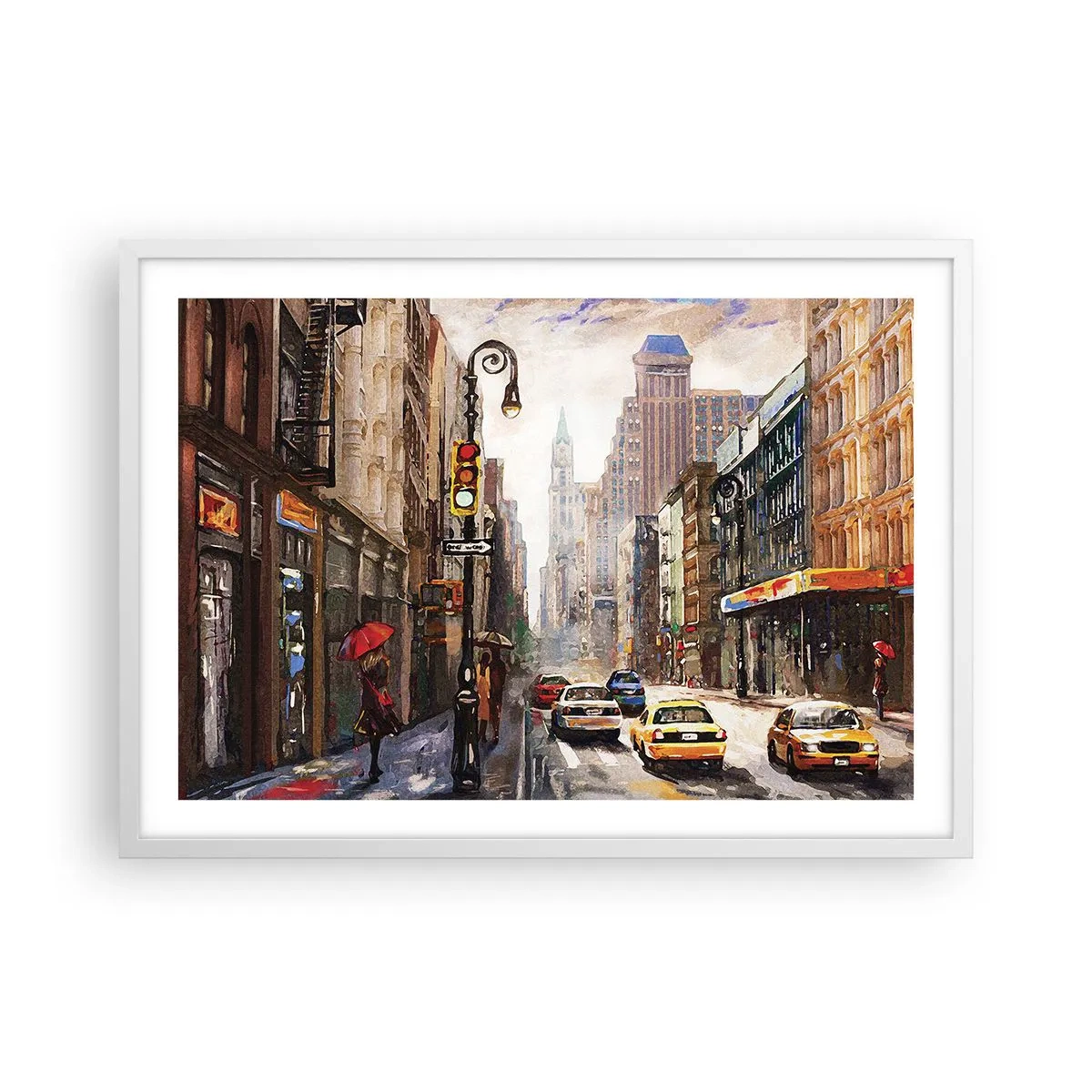 Pôster em moldura branca - Nova York – colorida também na chuva - 70x50 cm