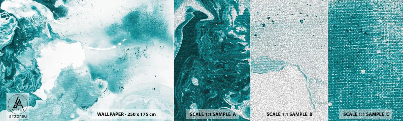 Amostra de papel de parede Premium Sand - Inundado em azul - Abstração, Pedaço, Arte Moderna. - 100x30 cm