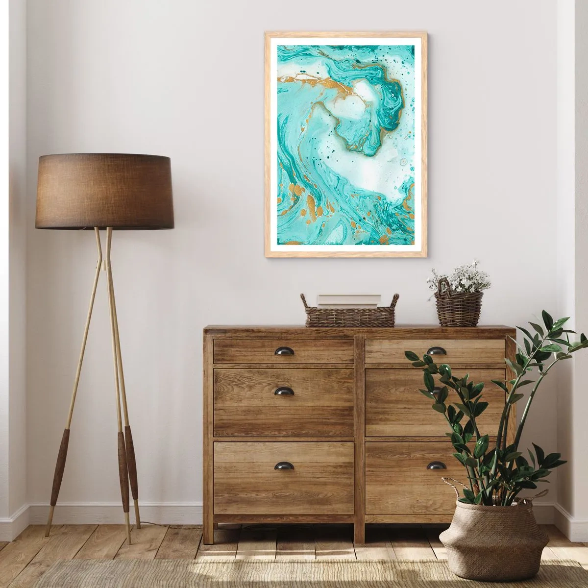 Pôster com moldura de carvalho claro - Sob a grande onda do período Edo - 50x70 cm